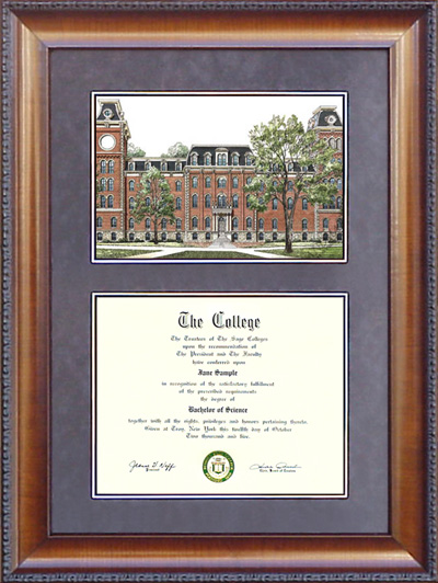 University of Arkansas, Fayetteville (UA) Diploma Frame with Campus Lithograph