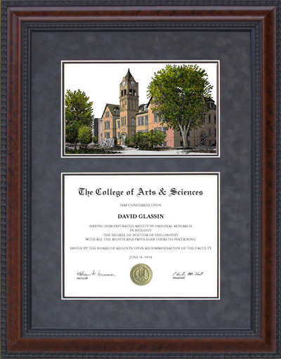 University of Central Oklahoma (UCO) Diploma Frame with Campus Lithograph