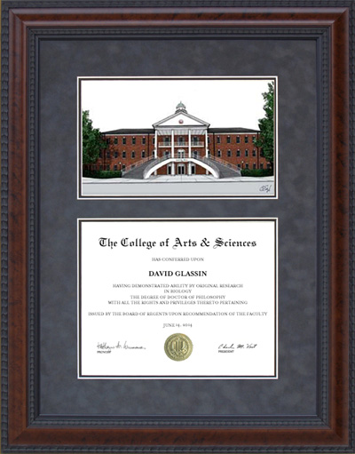 University of Louisiana (UL Lafayette) Diploma Frame with Campus Lithograph