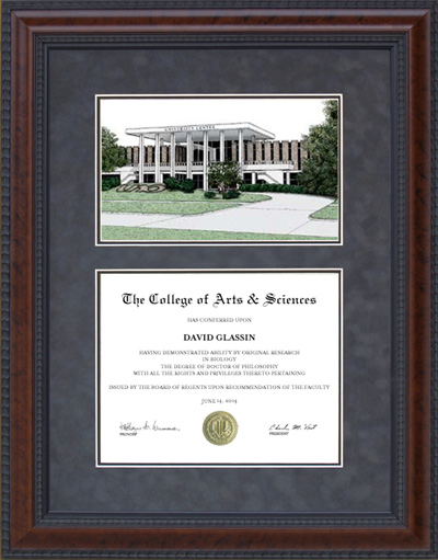 University of New Orleans (UNO) Diploma Frame with Campus Lithograph