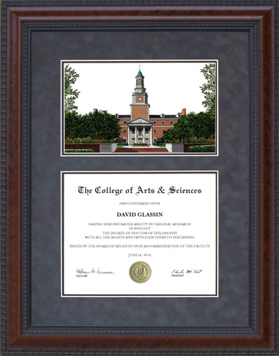 University of North Texas (UNT) Diploma Frame with Campus Lithograph