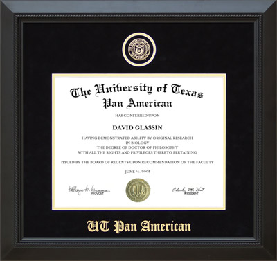 UT Pan American Designer Diploma Frame in Black Suede