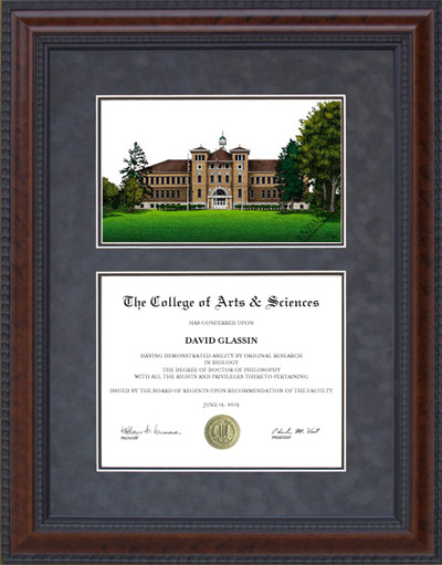 UW-Stevens Point (UWSP) Diploma Frame with Campus Lithograph