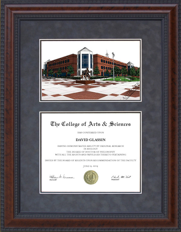 Diploma Frame with Mason University (GMU) Campus Lithograph