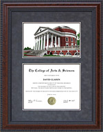 University of Virginia (UVA) Diploma Frame with Campus Lithograph