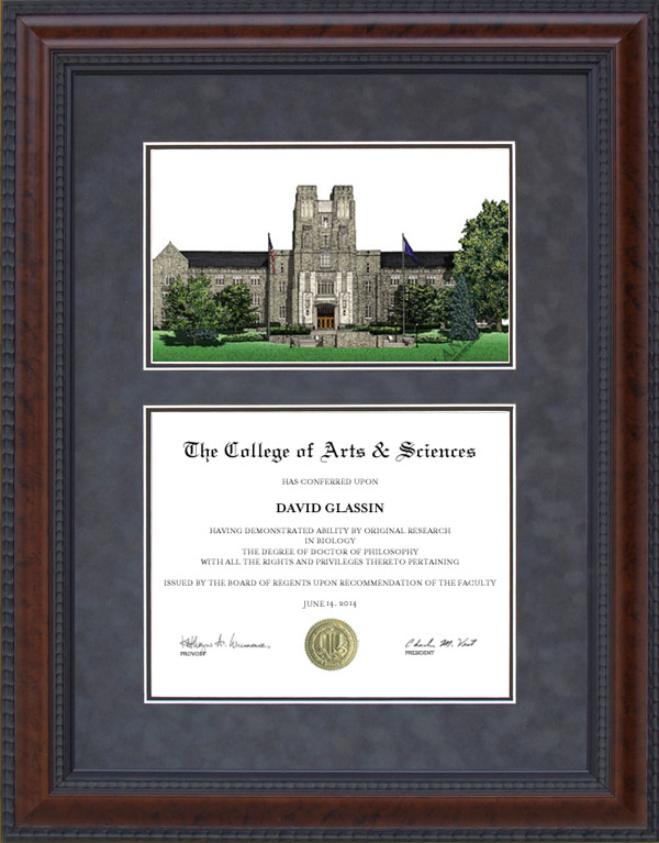 Diploma Frame with Licensed Virginia Tech Campus Lithograph Wordyisms