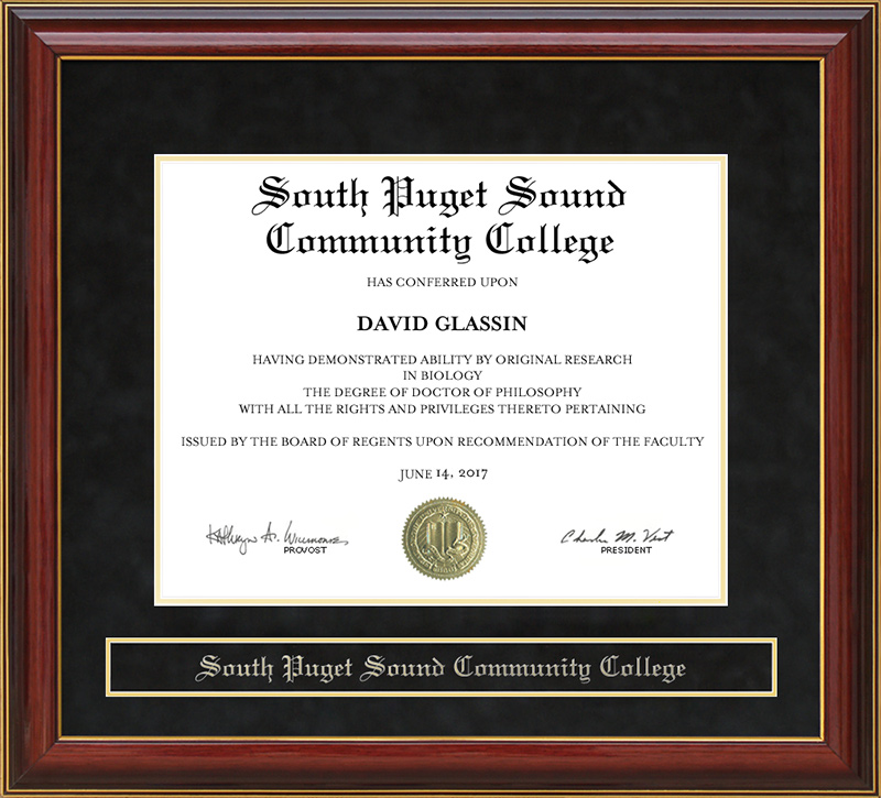 South Puget Sound Community College Mahogany Diploma Frame Wordyisms