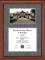 UTA Diploma Frame with Campus Lithograph in Walnut
