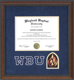 WBU Diploma Frame with Blue Suede Mat, Logo and Flame