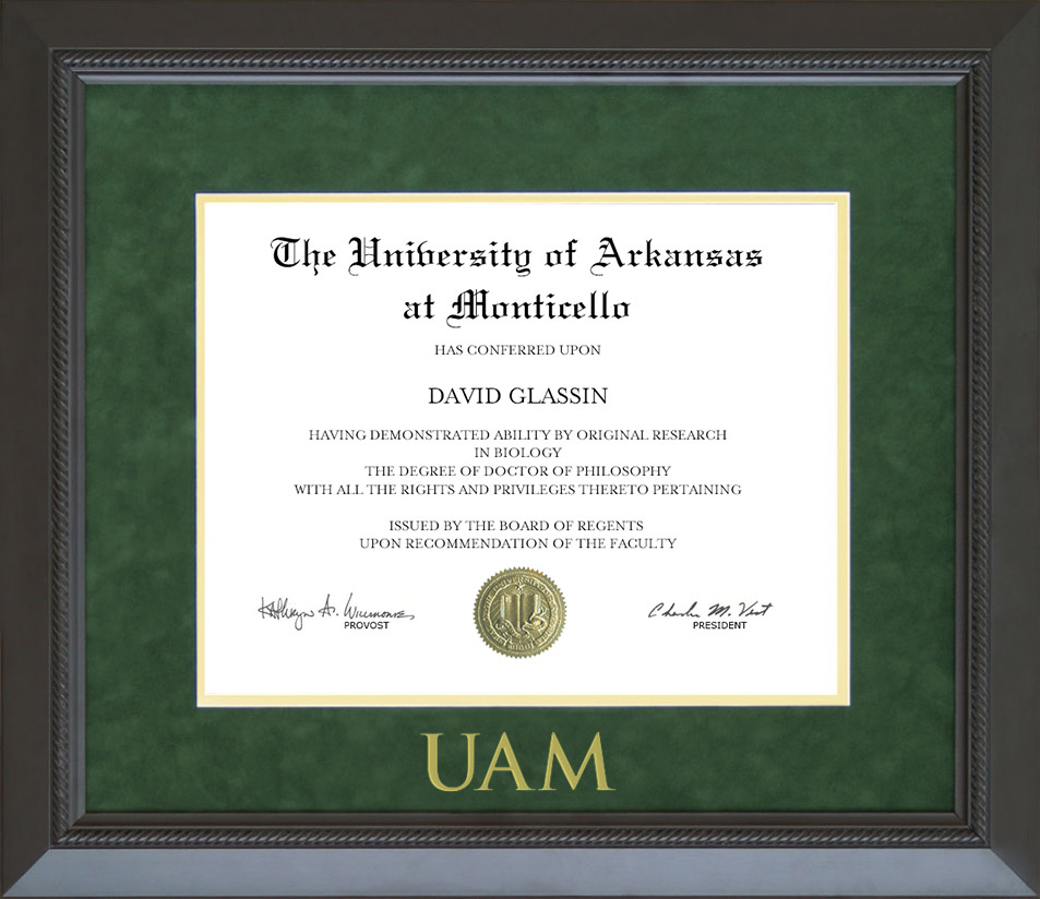 University of Arkansas at Monticello (UAM) Diploma Frame with Embossed UltraSuede Matting