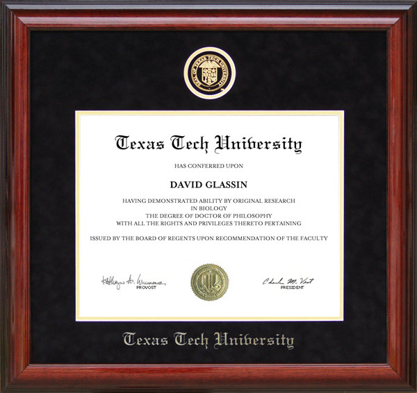 Texas Tech Diploma Frame with Embossed School Seal