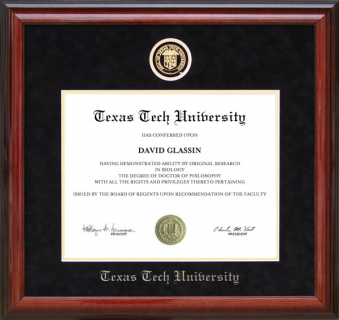 Texas Tech Diploma Frame with Embossed School Seal
