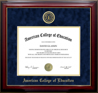 American College of Education Diploma Frame with Embossed School Seal