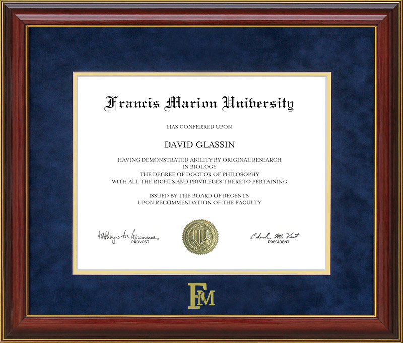 Francis Marion University Diploma Frame with Embossed UltraSuede Matting