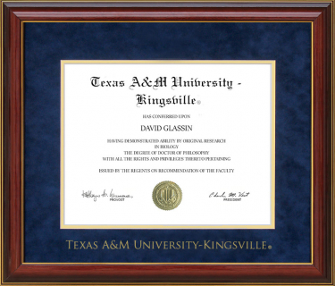 Texas A&M Kingsville (TAMUK) Diploma Frame with Embossed UltraSuede Matting