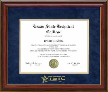 Texas State Technical College (TSTC) Classic Diploma Frame with Embossed Suede Mat