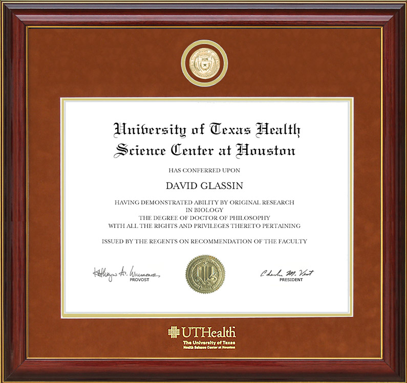 UT Health Science Center (UTHealth) Diploma Frame with Gold School Medallion