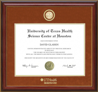 UT Health Science Center (UTHealth) Diploma Frame with Gold School Medallion
