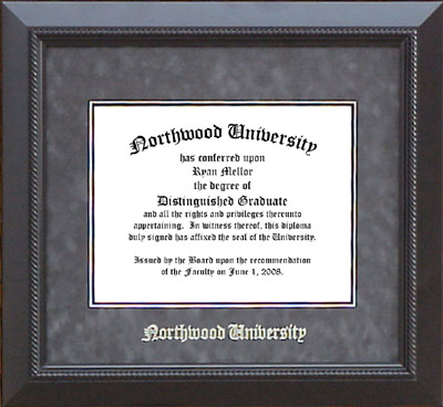 Northwood University Classic Diploma Frame in Grey Suede