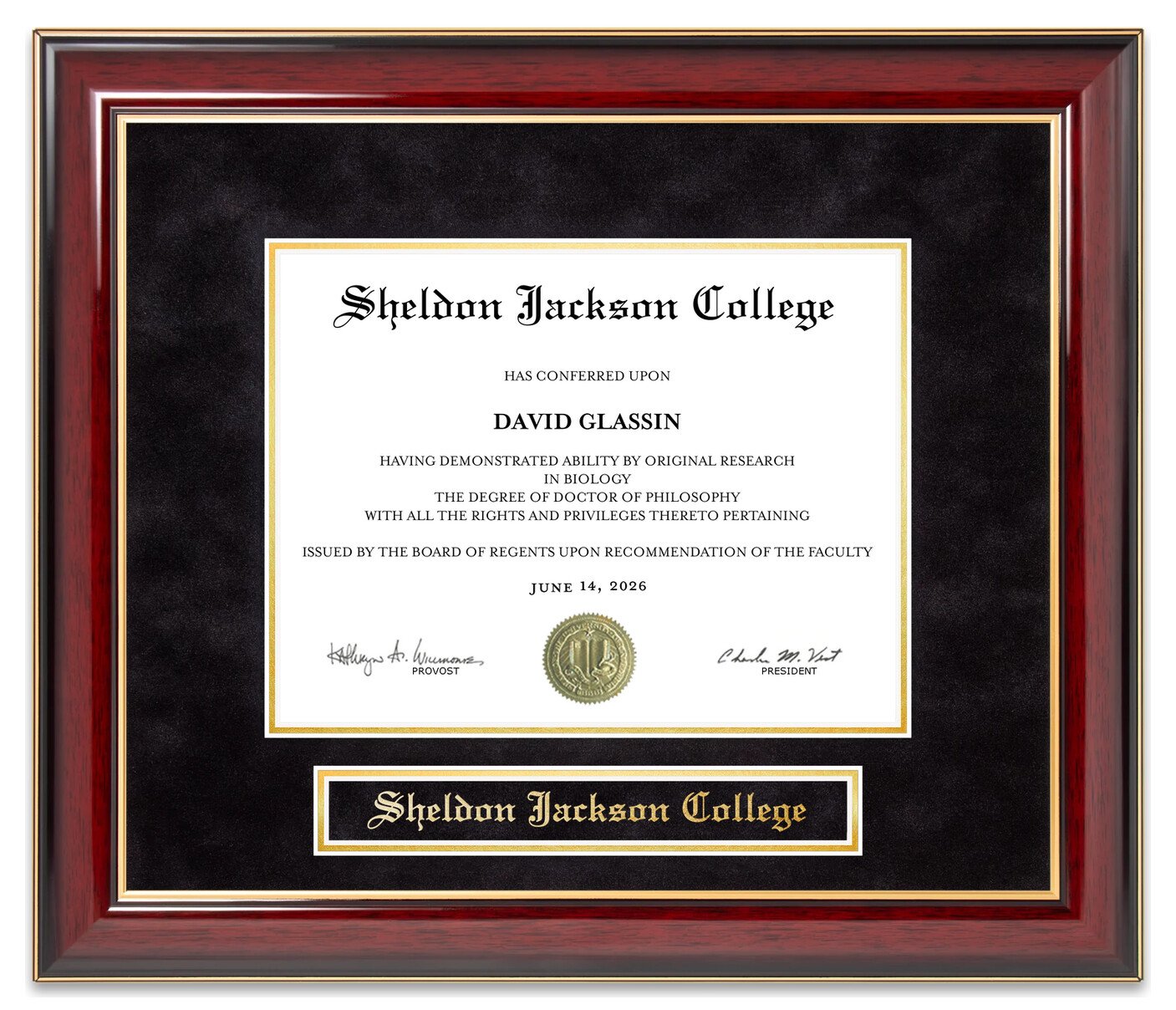 Sheldon Jackson College (SJC) Mahogany Diploma Frame - handcrafted diploma frame by Wordyisms
