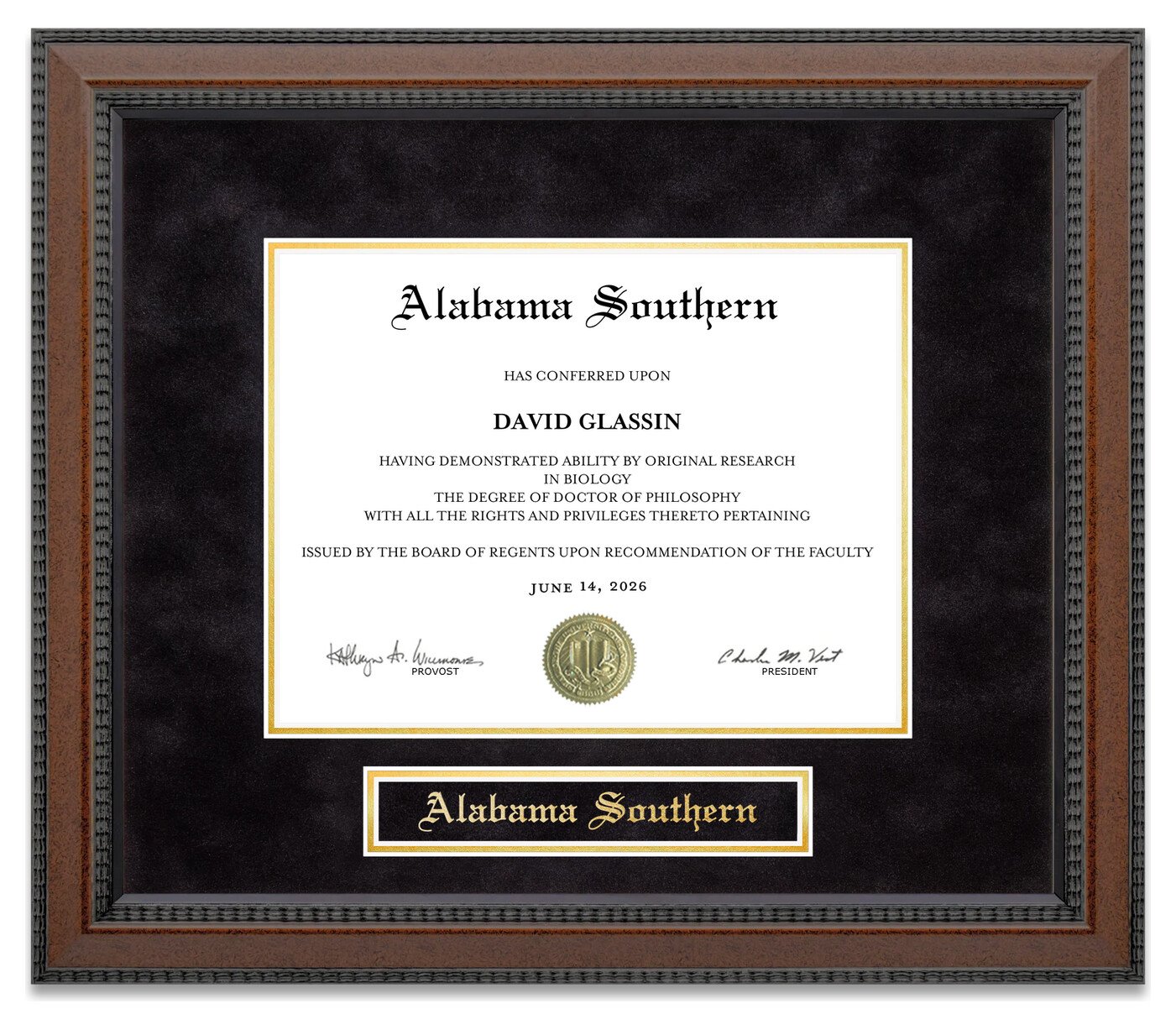 Alabama Southern (ASCC) Diploma Frame - handcrafted diploma frame by Wordyisms