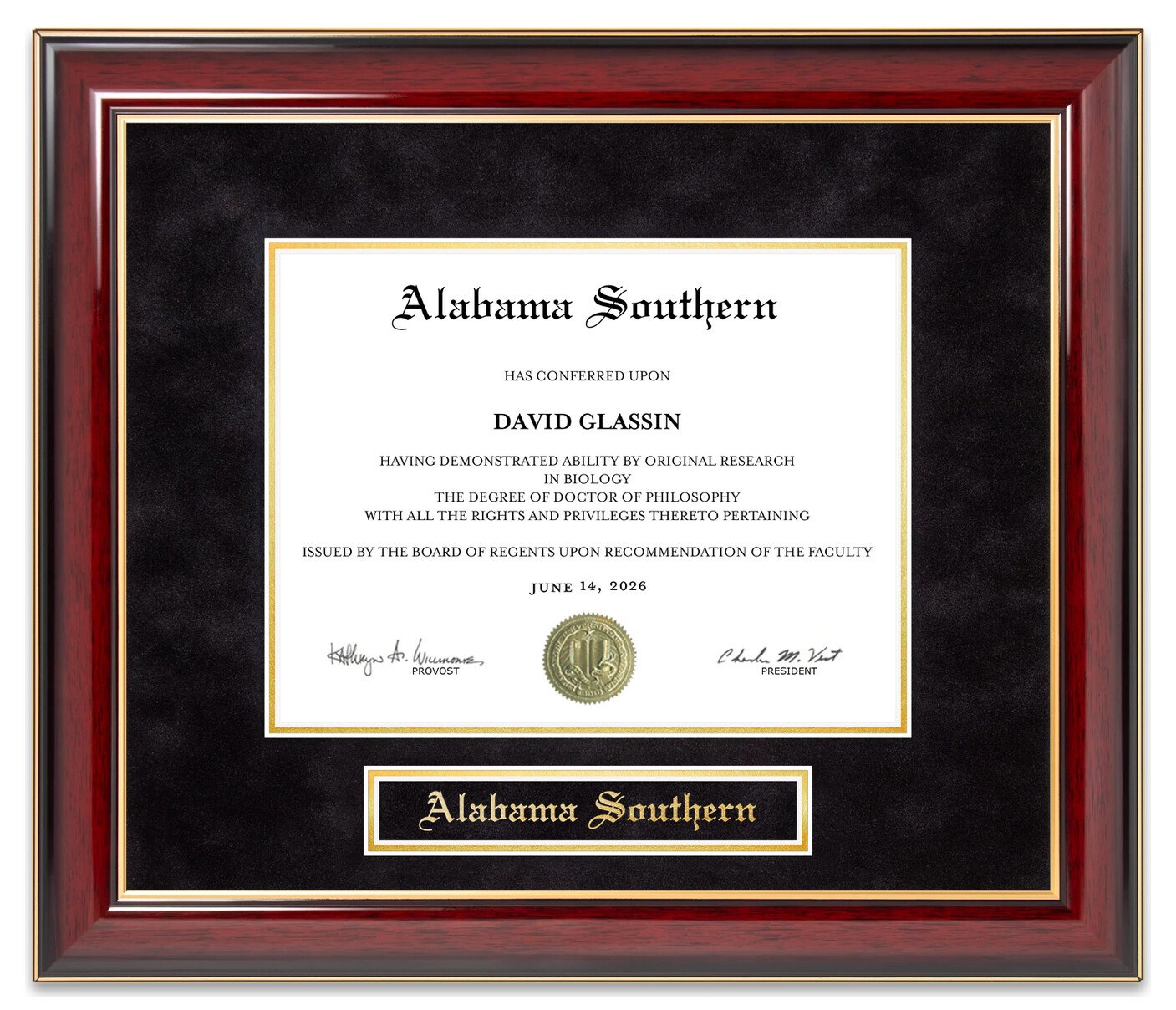 Alabama Southern (ASCC) Mahogany Diploma Frame - handcrafted diploma frame by Wordyisms