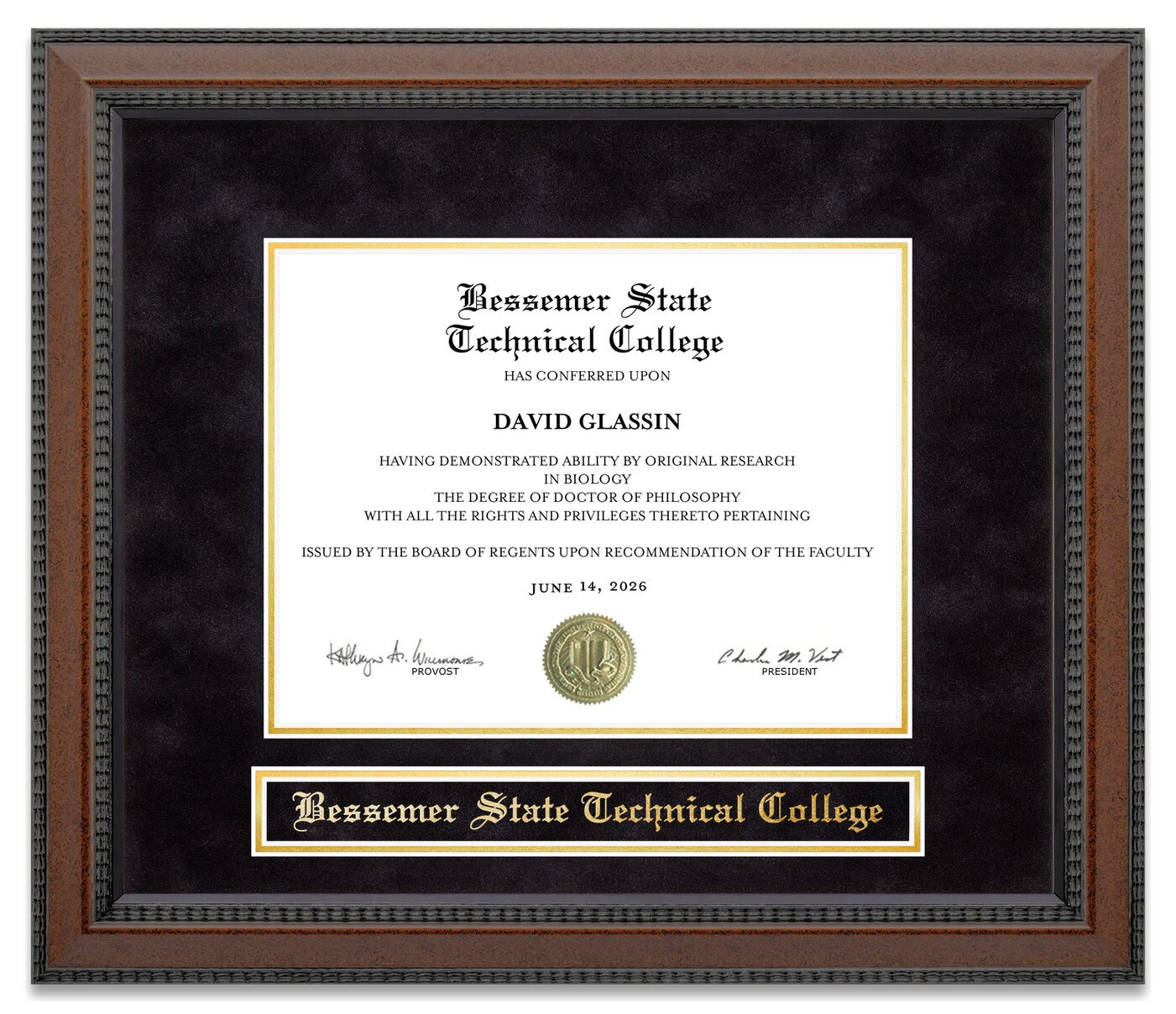 Bessemer State Technical College Diploma Frame - handcrafted diploma frame by Wordyisms