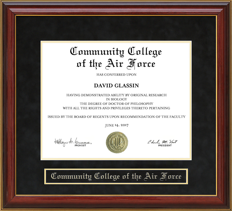 Community College of the Air Force (CCAF) Mahogany Diploma Frame