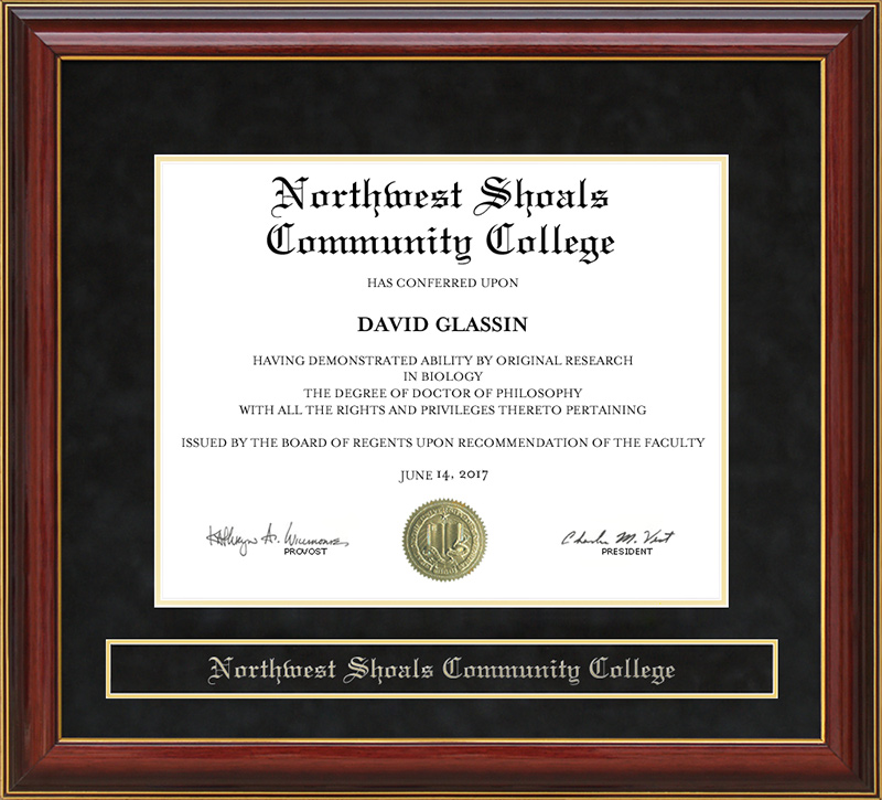 Northwest Shoals Community College (NWSCC) Mahogany Diploma Frame