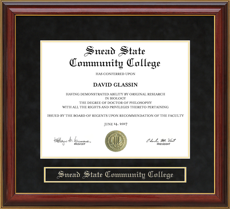 Snead State Community College Mahogany Diploma Frame