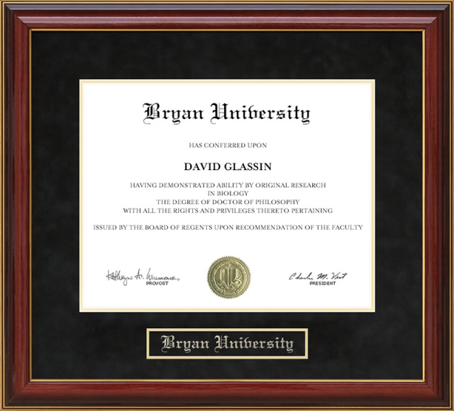 Bryan University Mahogany Diploma Frame by Wordyisms