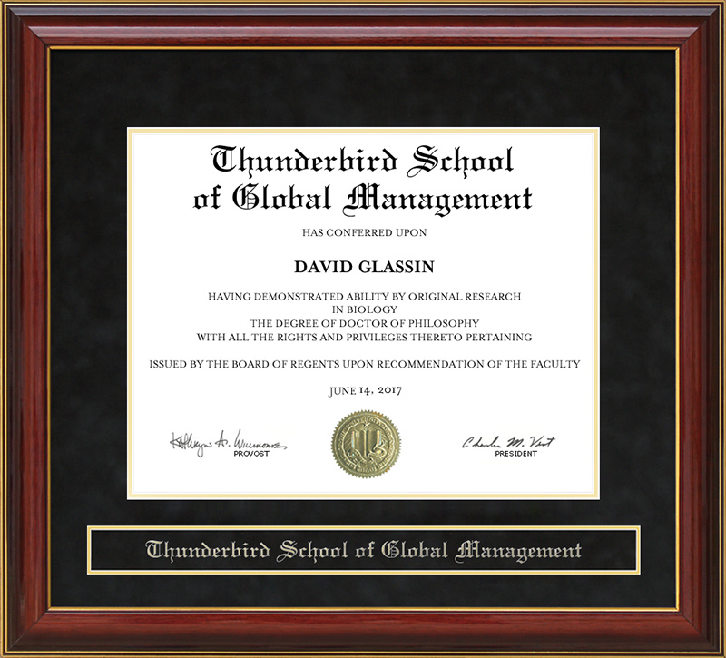 Thunderbird School of Global Management Mahogany Diploma Frame