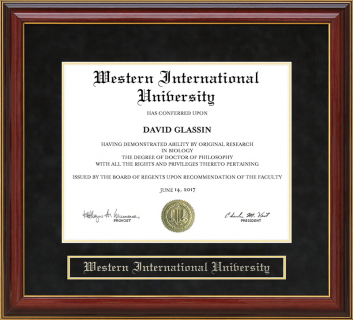 Western International University (WIU) Mahogany Diploma Frame