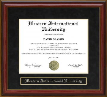 Western International University (WIU) Mahogany Diploma Frame