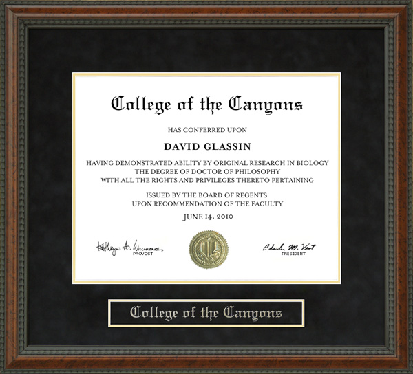 College of the Canyons Diploma Frame