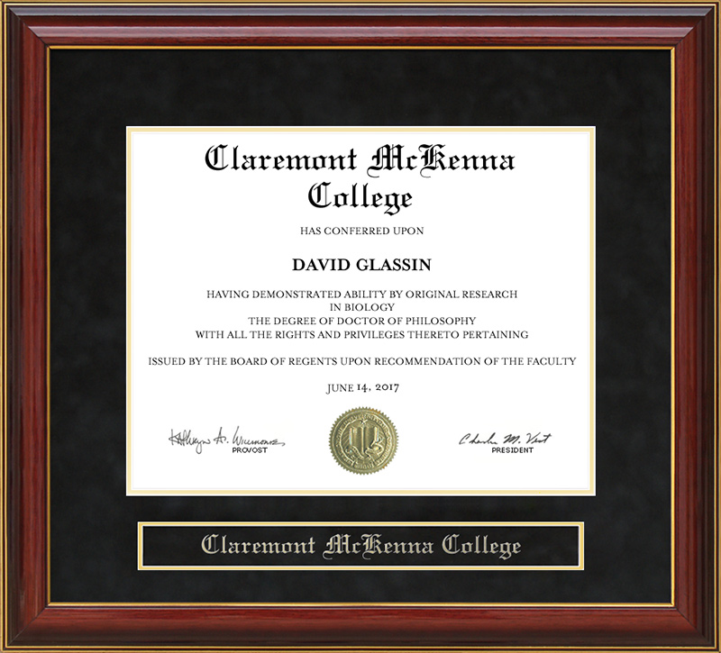 Claremont McKenna College (CMC) Mahogany Diploma Frame