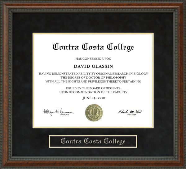 Contra Costa College Diploma Frame