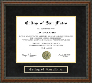 College of San Mateo (CSM) Diploma Frame