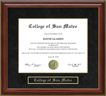 College of San Mateo (CSM) Mahogany Diploma Frame