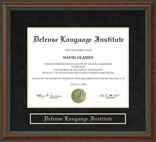 Defense Language Institute (DLI) Diploma Frame