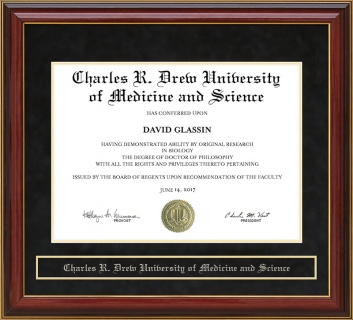Charles R. Drew University of Medicine and Science Mahogany Diploma Frame