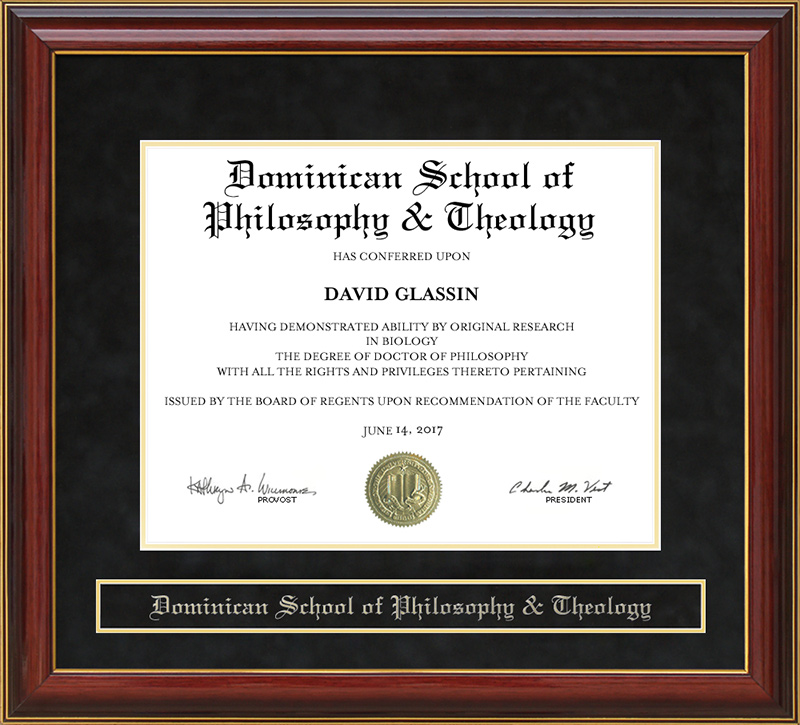 Dominican School of Philosophy & Theology (DSPT) Mahogany Diploma Frame