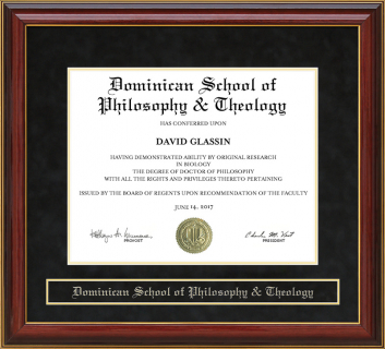 Dominican School of Philosophy & Theology (DSPT) Mahogany Diploma Frame