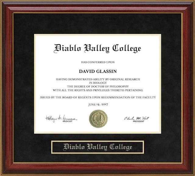 Diablo Valley College (DVC) Mahogany Diploma Frame