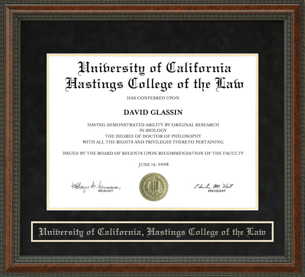 University of California, Hastings College of the Law Diploma Frame