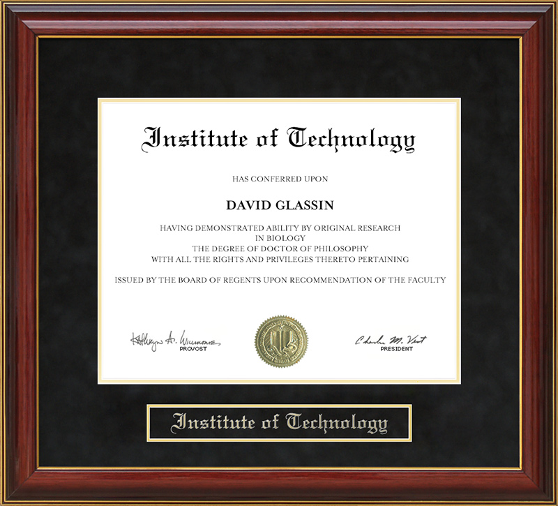 Institute of Technology Mahogany Diploma Frame