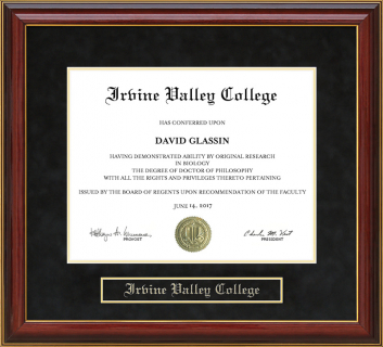 Irvine Valley College (IVC) Mahogany Diploma Frame