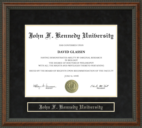 John F. Kennedy University (JFKU) Diploma Frame