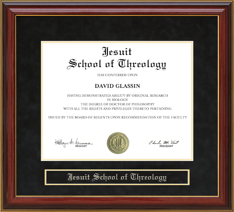 Jesuit School of Threology Mahogany Diploma Frame