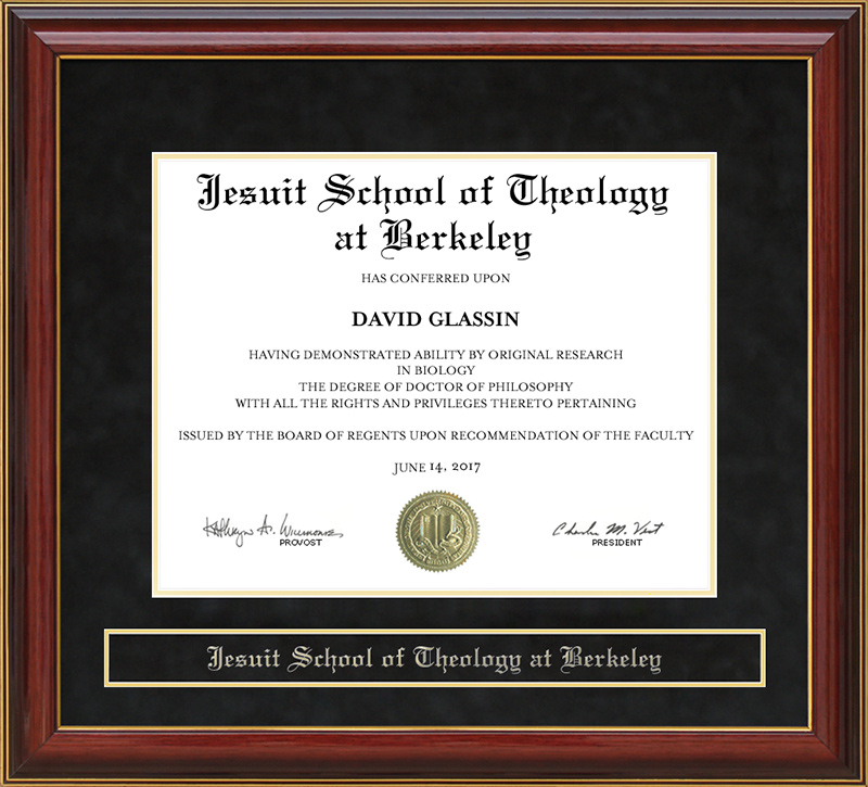 Jesuit School of Theology at Berkeley (JSTB) Mahogany Diploma Frame